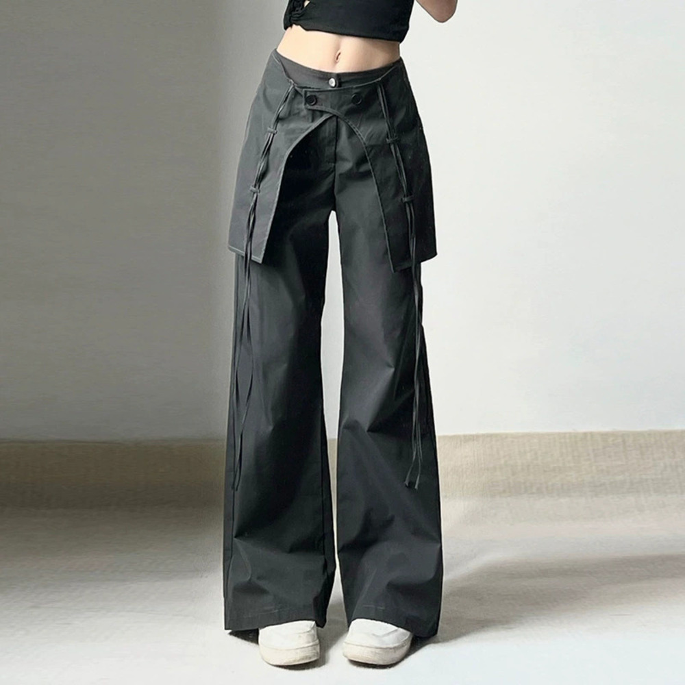 ZARA Minimalist Wide Leg Cargo Pants Drawstring Loose Casual Slim Fit